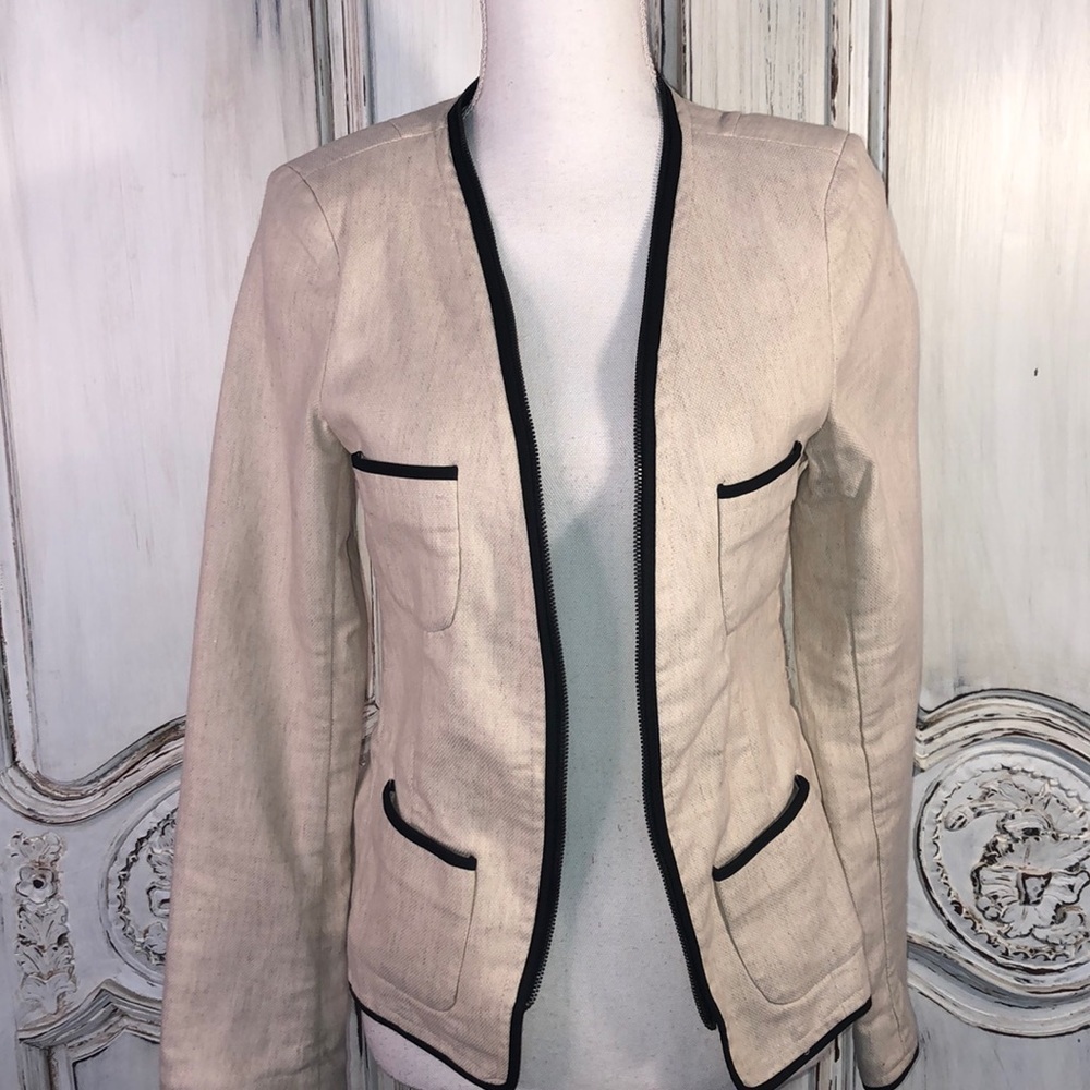 Mason Scotch Cotton Linen Blend Black Piping Trim Size 1 or Small Blazer